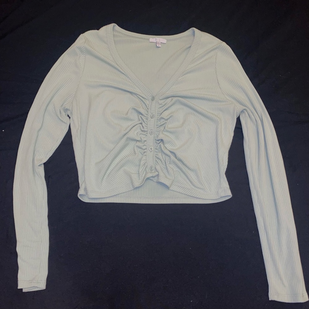 button down cropped mint top Large